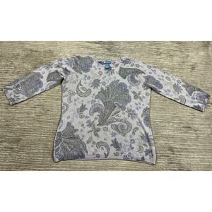 Koret Sweater Womens Medium Purple Paisley Silk Blend Metallic 3/4 Sleeve Top